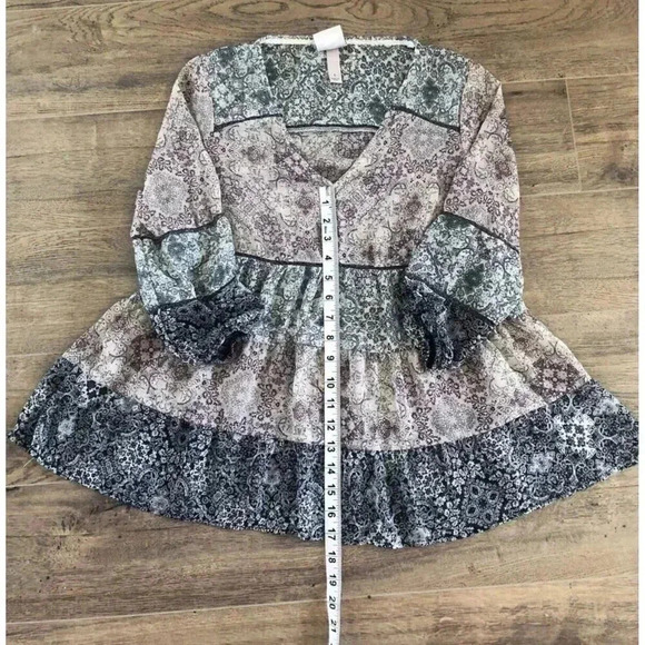 Knox Rose Blouse 3/4 Sleeve v neck casual size small sheer paisley multicolor - Picture 2 of 11